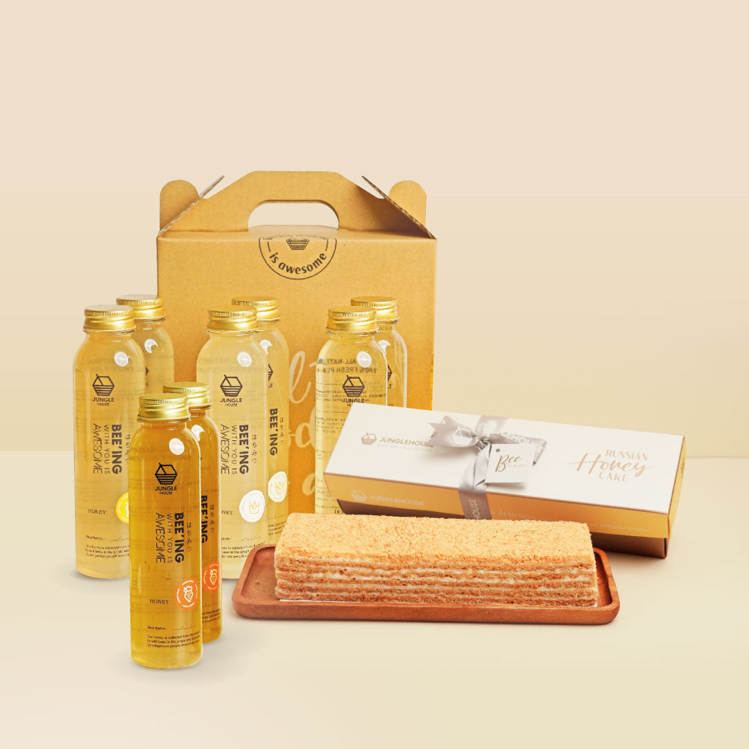Russian Honey Cake Premium Gift Box (10 serves) + Super Immunity Honey Juice Pack